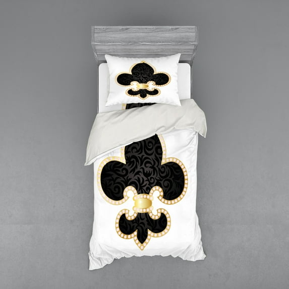 Ambesonne Vintage Bedding Set 3 Pcs, Lily of France, Twin, Yellow Black White
