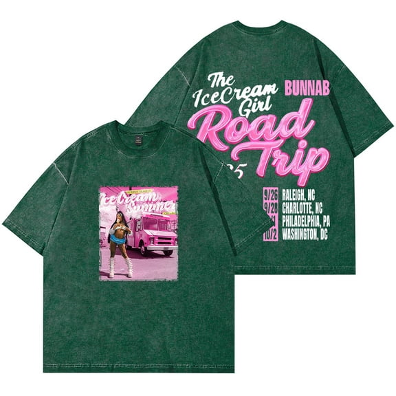 BunnaB The Ice Cream Girl Road Trip Wash T-Shirts Women Men HipHop Cotton Short Sleeve Tee