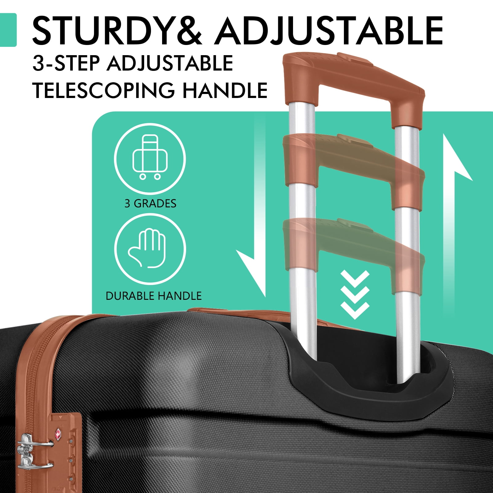 Luggage PC ABS Lightweight Suitcase with Wheels TSA Lock Hardshell Checked-Large Luggage 28 inch BlackBrown