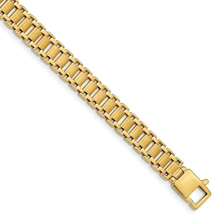Brushed Mens Link Bracelet - Solid 14k Yellow Gold Big Heavy Polished & Brushed Link Mens Bracelet 8.5