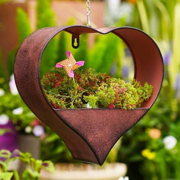 Heart-Shaped Metal Hanging Flowerpot Hook | Indoor Outdoor Wall Mount Planter | Window Living Room Ceiling Decor | Modern Style | Sturdy Chain | 30x8.5x30cm | 1 Pack