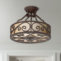 John Timberland Natural Mica Rustic Ceiling Light Semi Flush Mount Fixture 15" Wide Deep Walnut Scroll 3-Light Drum Shade for Bedroom Living Room Home