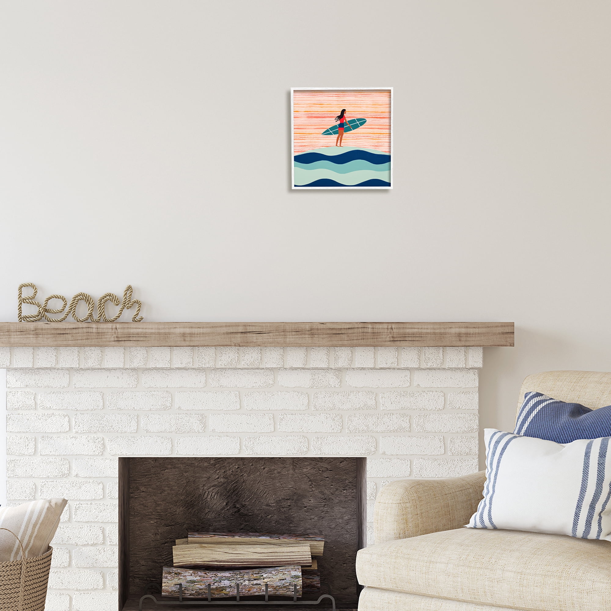Stupell Industries Boho Beach Surfer Abstract Painting White Framed Art Print Wall Art, 12 x 12