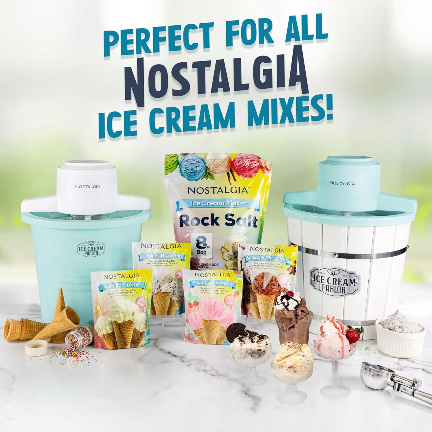 Nostalgia Electric Ice Cream Maker – Parlor Style, Old Fashioned Soft Serve Ice Cream Machine Makes Frozen Yogurt or Gelato in Minutes - Fun Kitchen Appliance – White - 4 Quart