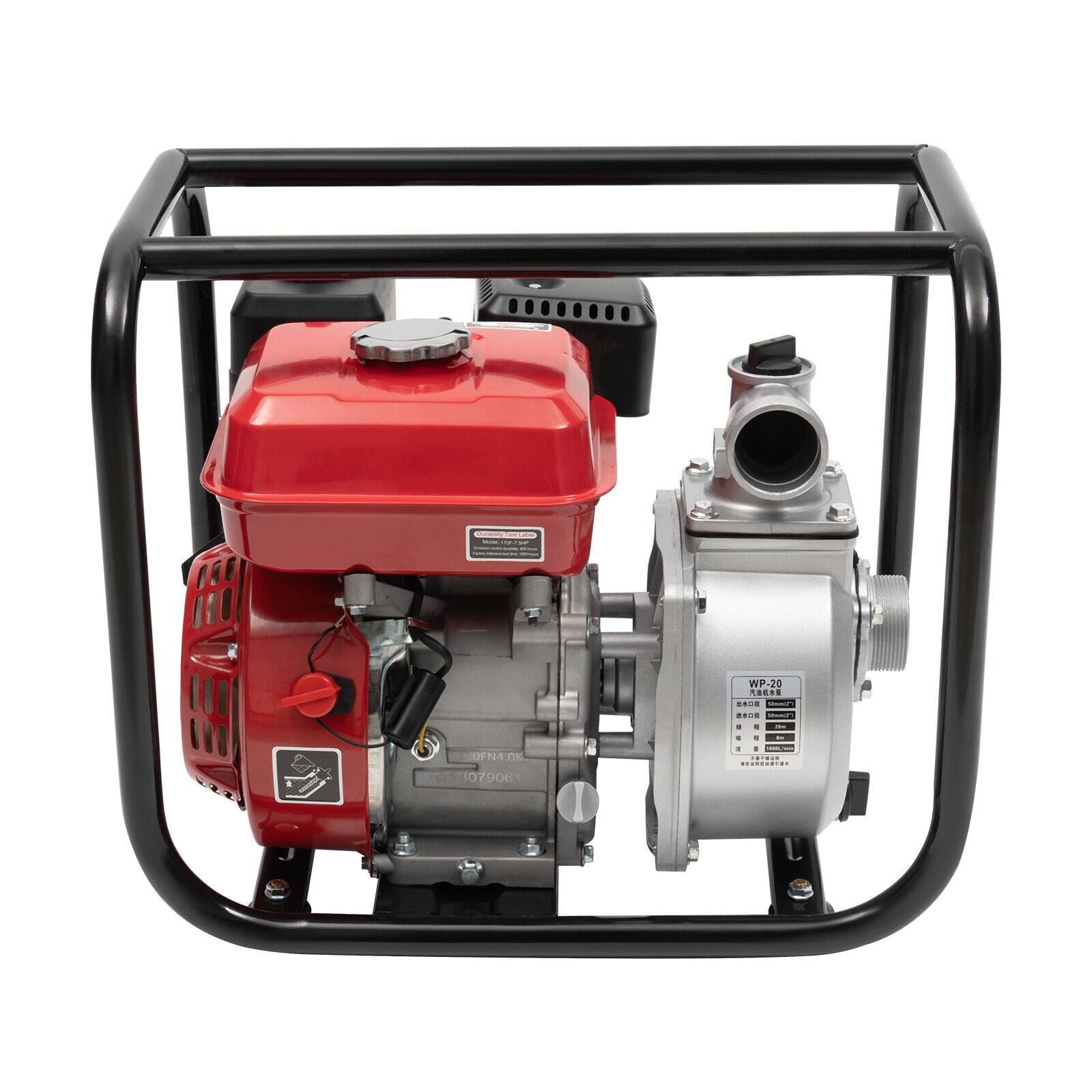 212CC 2" Gas Powered Portable Semi-Trash Water Pump Gasoline Water Pump 7.5 HP 170F-7.5HP