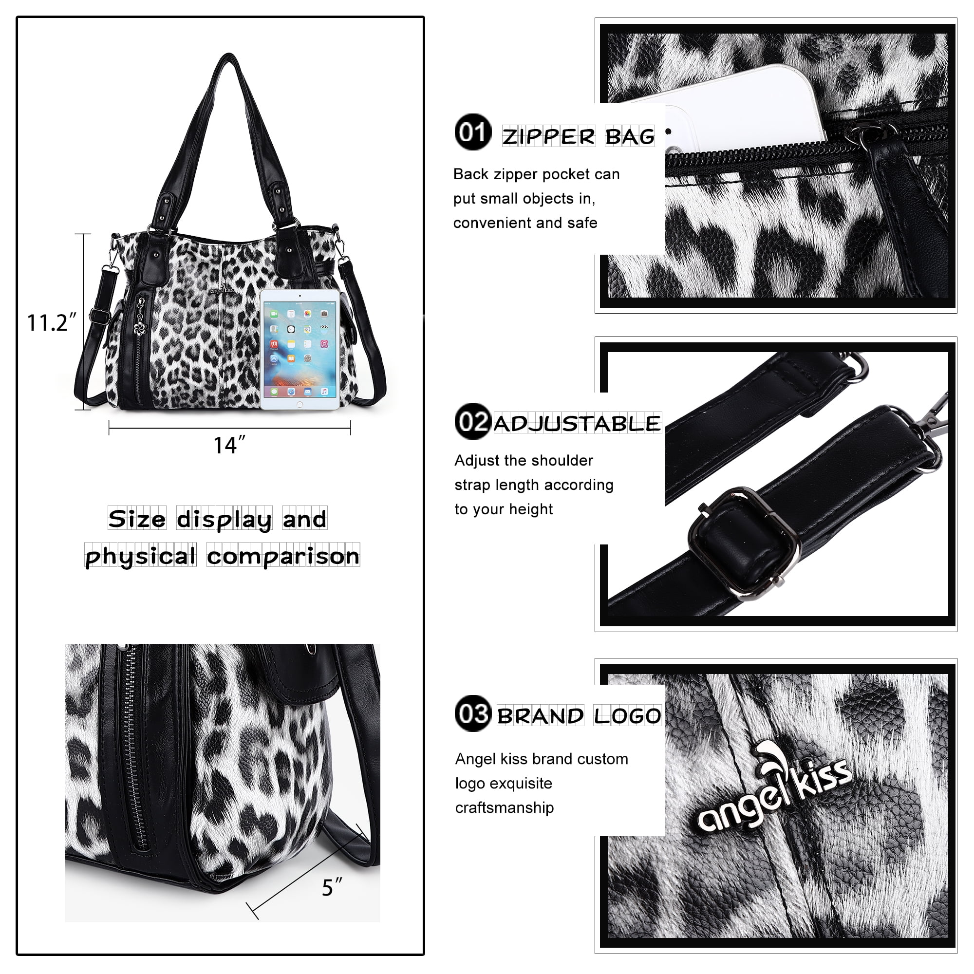 Angel Kiss Handbags for Womens Top-Handle Hobo Purse Roomy Casual Shoulder Bags PU Tote Satchel Purse for Womens