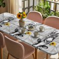 thumbnail image 3 of Grey Farmhouse Table Cloths for 8 Foot Rectangle Tables, Vintage Sunflowers Animals Printed Patio Waterproof Elastic Fitted Tablecloths, Washable Rectangular Table Cover for Camping, 3 of 8