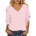 thumbnail image 2 of VEKDONE Womens 3/4 Length Sleeve Tops Summer Loose Fit V-Neck Casual Blouse Solid Color Lightweight Shirts Fashion Clothes Pink M, 2 of 9