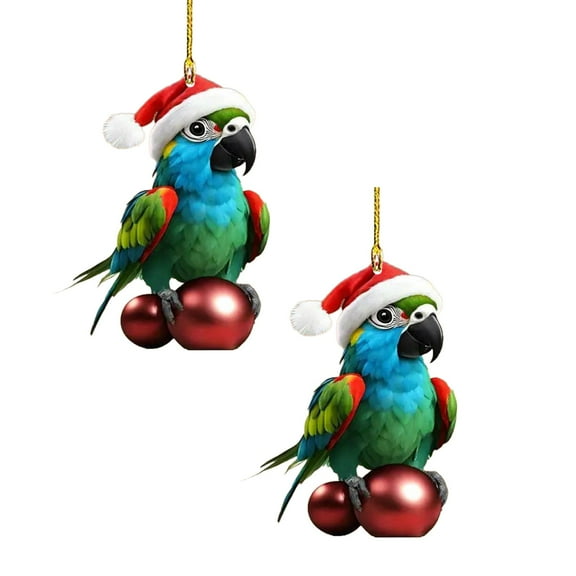 2Pcs Christmas Hanging Acrylic Cartoon Parrot Modeling Christmas Tree Hanging Decorations Festive Home Decoration Supplies Hangs Home Decor