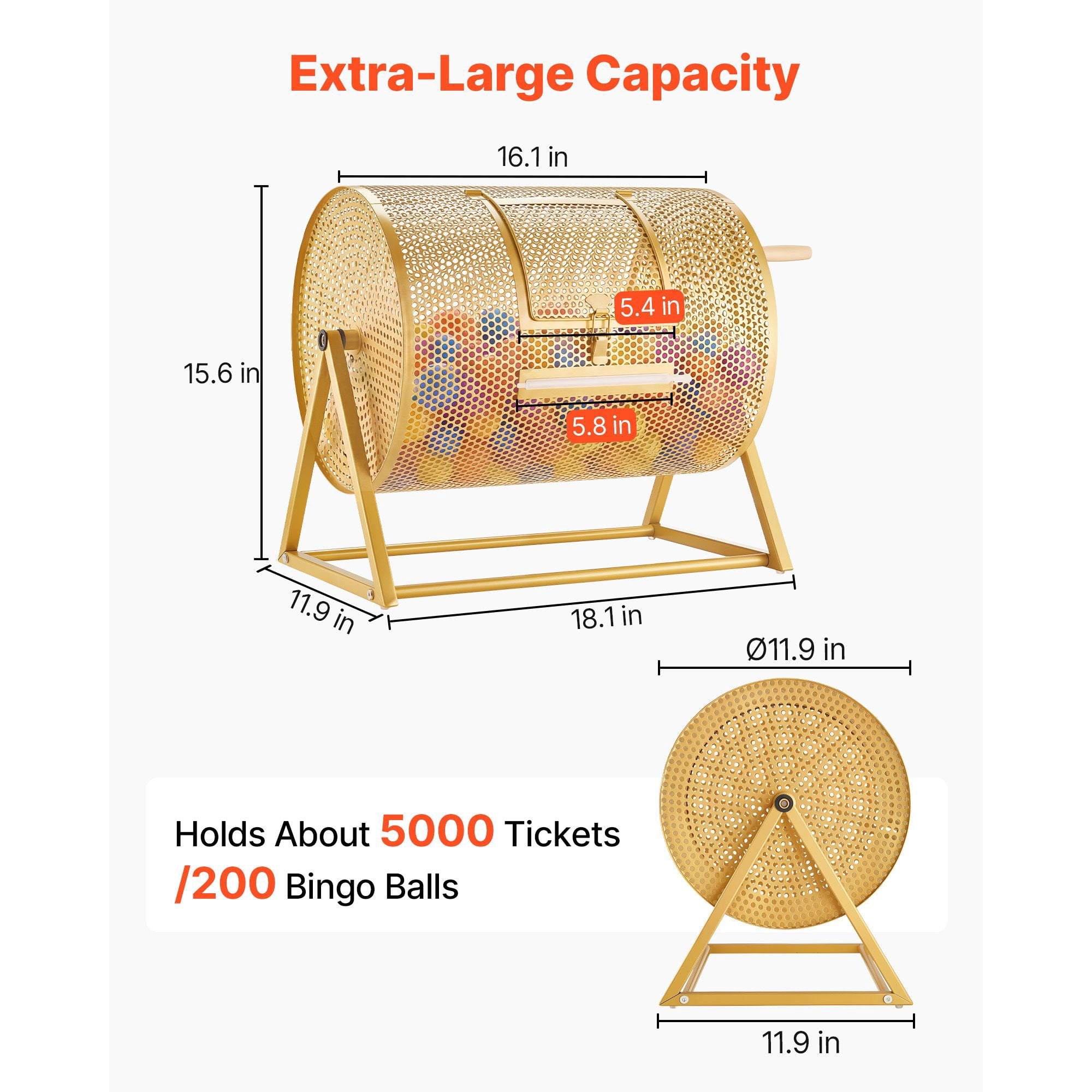 Raffle Ticket Spinner with 360° Rotation, 5000 Ticket Capacity, Magnetic Handle, Triangular Base, for Events Parties Raffles