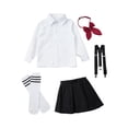 thumbnail image 3 of Alvivi Kids Schoolgirls Uniform Outfits Shirt Tops with Suspender Skirt Bowtie Socks Cosplay Costume Set Type A Black 11-12, 3 of 7