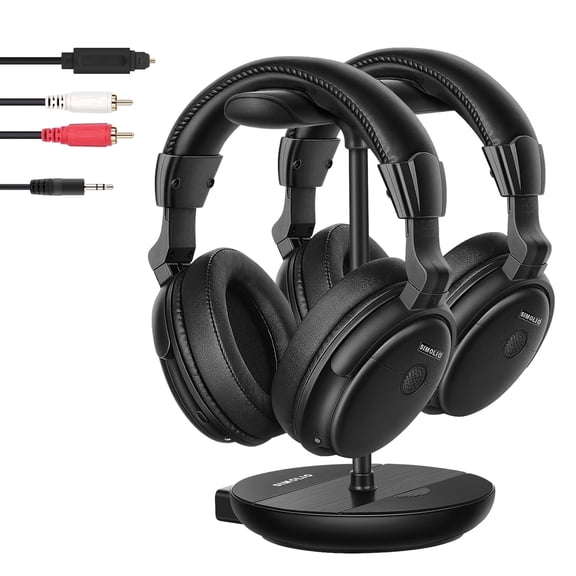 SIMOLIO Dual Wireless Headphones for TV Watching w/ Charging Stand & Spare Battery, BT&TV Mode, Balance Control, Clear Voice for Seniors, By-pass, 164ft, SM829D2W (New)