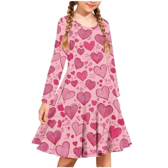 NAISIBABY Girls Party Dresses 10T, Long Sleeve Crewneck Valentine's Day Fashion Flowy Dance Skater Dresses Watermelon Red