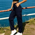 thumbnail image 5 of Dagugfen Cargo Pants for Women Straight Slim Leg Elastic Waist Outdoor Activewear Hiking Camping Pants with Multi Pockets(M,Navy), 5 of 7