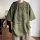 thumbnail image 1 of Camiseta de manga corta floral de gamuza verde militar para hombres en verano marca de moda retro americana ropa pesada atractiva y2k, 1 of 1