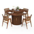 thumbnail image 2 of 55-inch round dining table for six, featuring a double-tiered storage rack and a rotating tabletop tray. Wooden wavy-striped sliding doors, 2 of 9