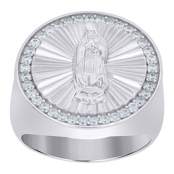 925 Sterling Silver Yellow-Tone Mens Cubic-Zirconia Guadalupe Religious Ring Size 8