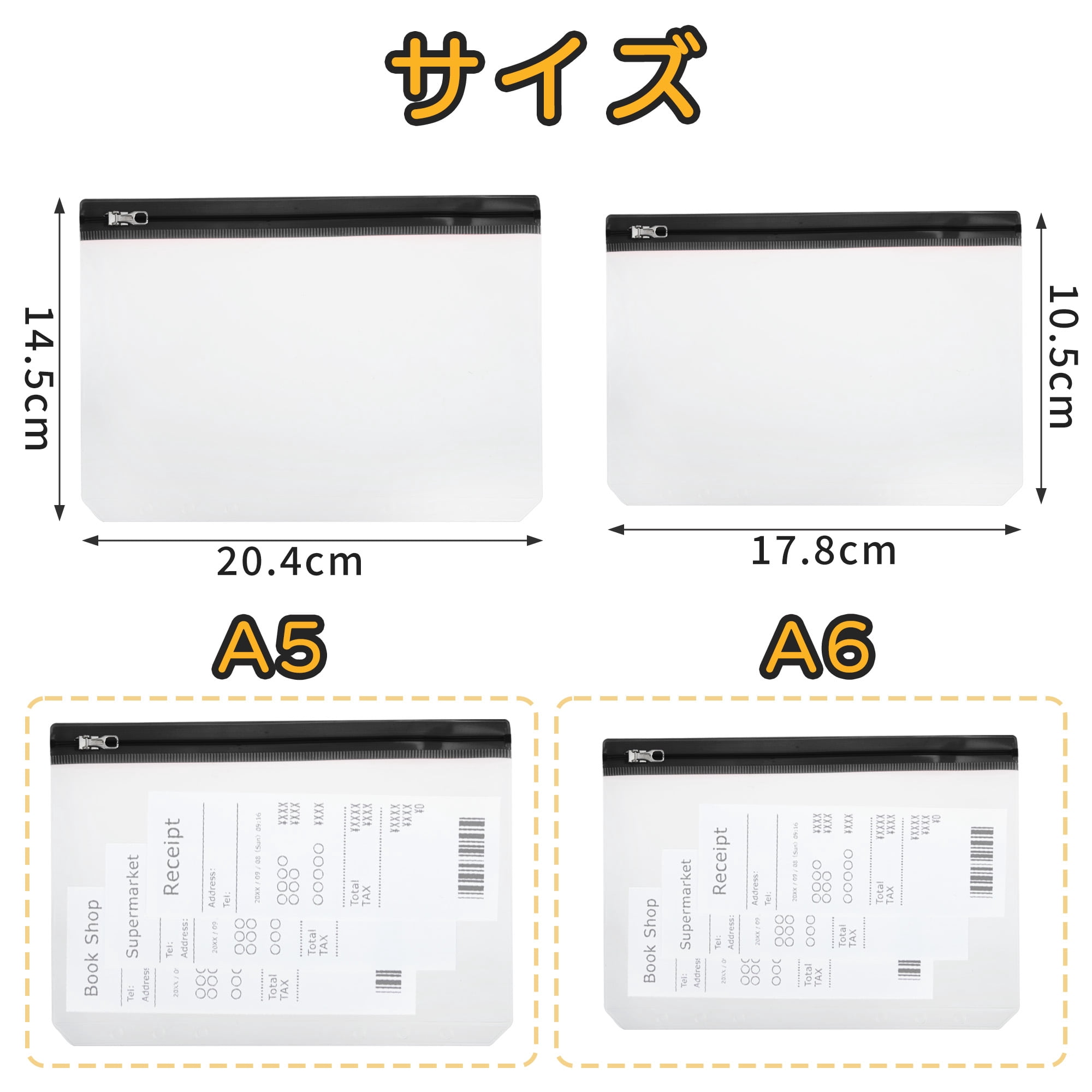 Unique Bargains Binder Zipper 6-Ring Loose Leaf Pouch Waterproof Clear Sleeves A6 Black