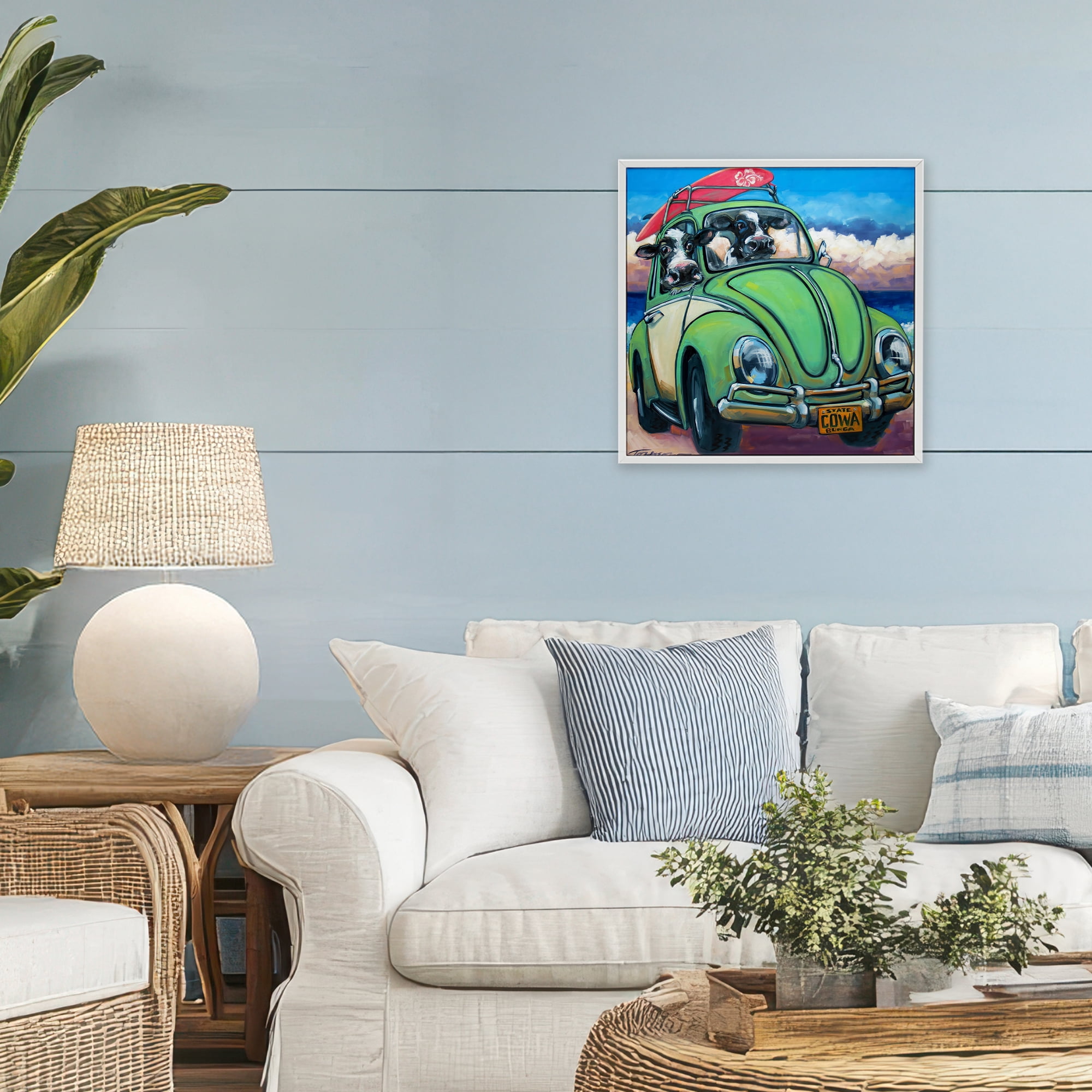 Stupell Industries Cowabunga Surfer Cows White Framed Giclee Art, design by CR Townsend