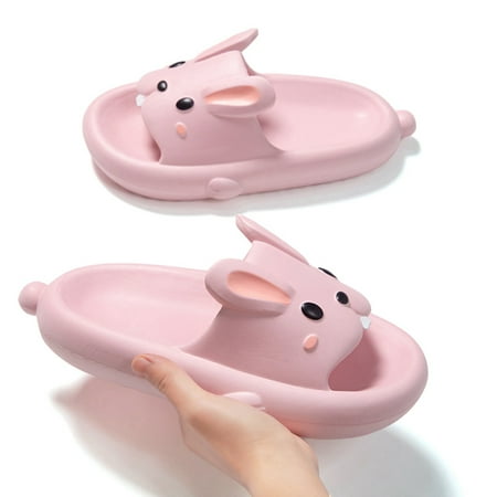 

Pudcoco Women Bathroom Slippers Cute Rabbit Soft Sole Non-slip Open Toe Shower Slide Sandals