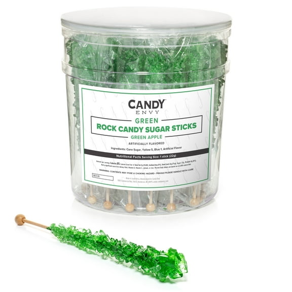 Candy Envy Green Rock Candy Sugar Sticks, Green Apple Flavored, 36 Ct. Indv Wrap