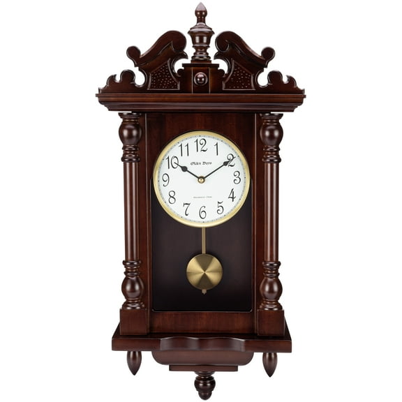 Olden Days Wall Clock with Real Wood, 4 Chime Options, Swinging Pendulum, Antique Vintage Design, 22" Large