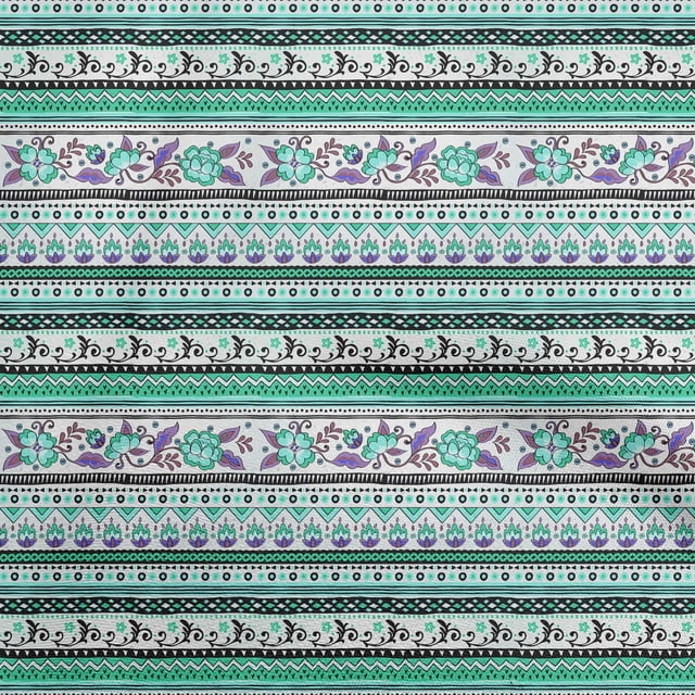 oneOone Georgette Viscose Sea Green Fabric Asian Floral With Geometric Craft Projects Decor Fabric Printed By The Yard 42 Inch Wide