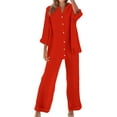thumbnail image 2 of Clearance!NMMUED Womens Linen Set, Lounge Sets for Women, Gauze Tops for Women, Gauze Pants, Vacation Outfits for Women, Red M, 2 of 5