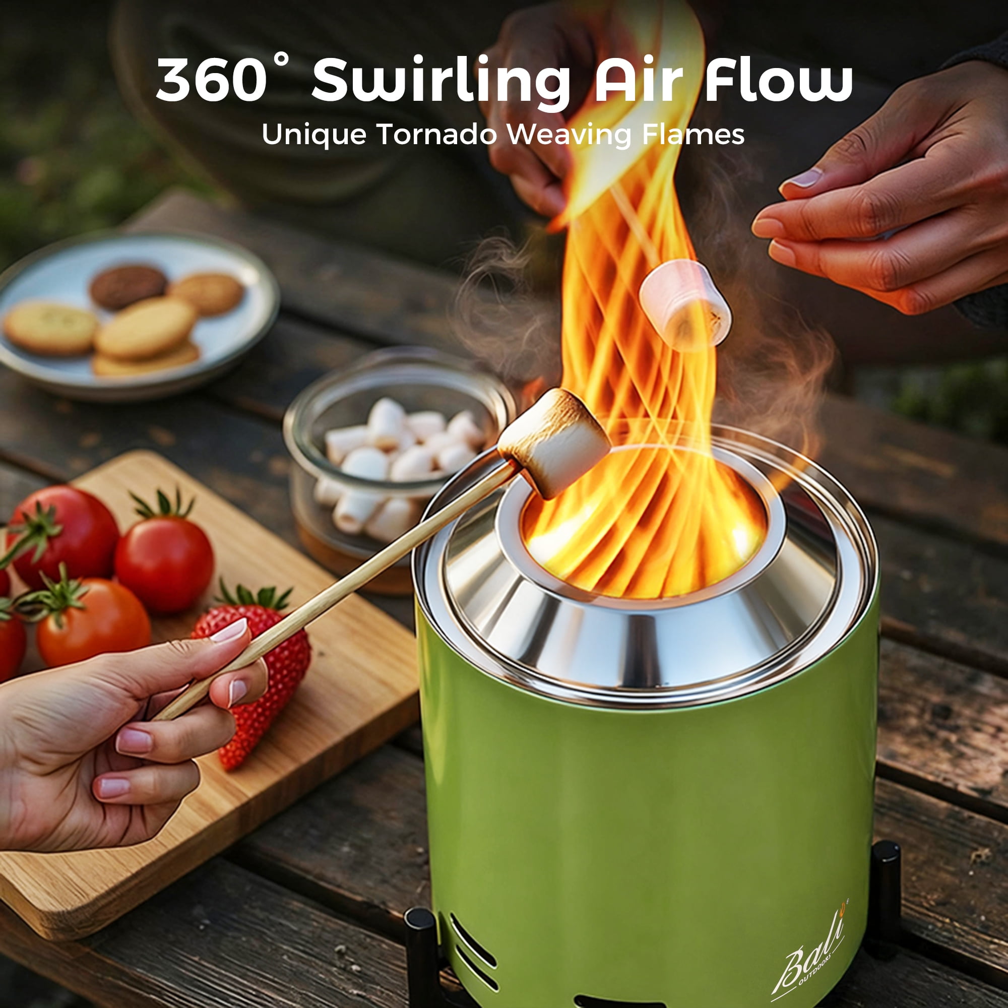 BALI OUTDOORS Tabletop Fire Pit Round, Portable Outdoor Smokeless Firepit Green
