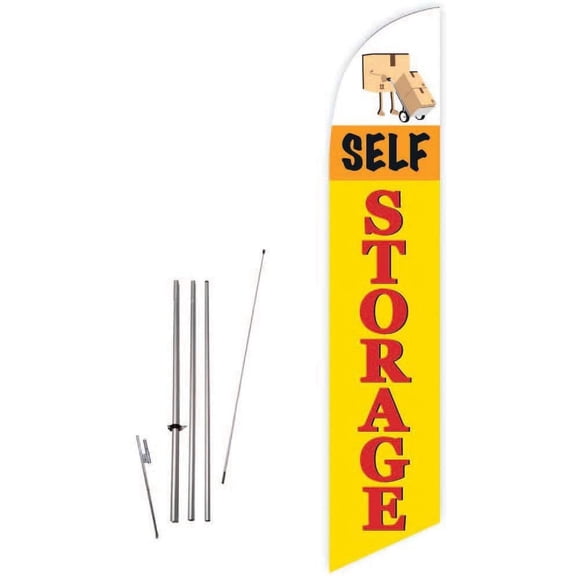 Cobb Promo Self Storage Yellow Feather Flag with Complete 15ft Pole kit and Ground Spike