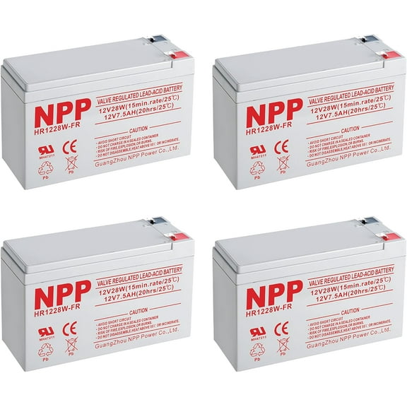 NPP HR1228W (4 Pcs) 12V 168Watts 28Watt/ Cell AGM Sealed Lead Acid Rechargeable 12V 7.5Ah UPS Battery, Replace 12V 7Ah, 7.2Ah, 8Ah APC, Flame Retardant High Rate Battery