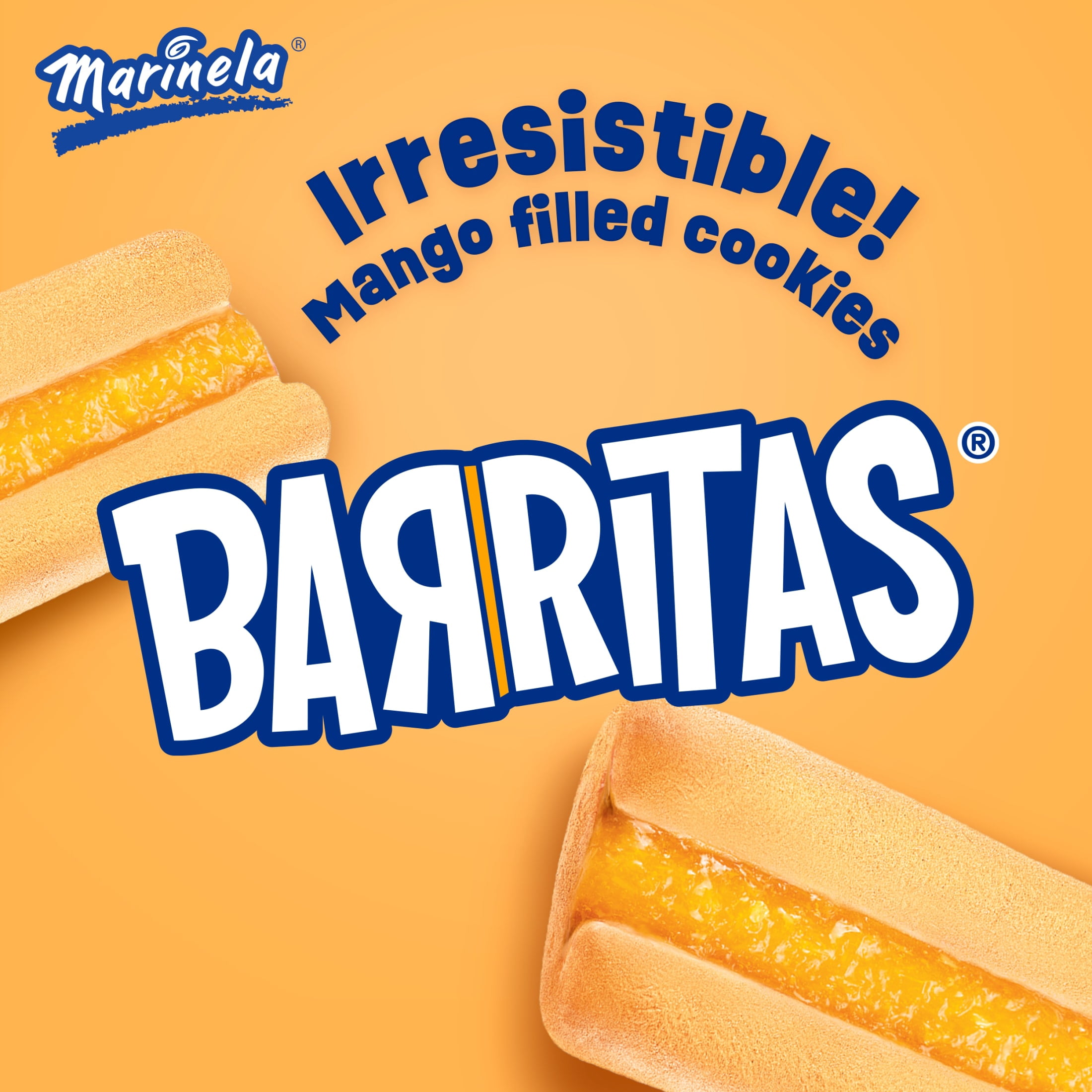Marinela Barritas Mango Smoothie Filled Cookies, 4 count, Mango Cookie Bars, 3.88 oz Bag