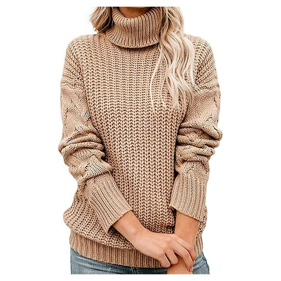 Fesfesfes Women Sweaters Casual Turtleneck Pullover Tops Winter Warm Solid Color Long Sleeve Sweater Tops Clothes Sale