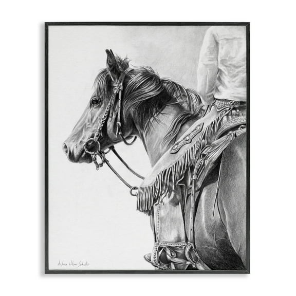 Stupell Industries Detailed Stallion & Cowboy Animals & Insects Drawing Black Framed Art Print Wall Art, 11 x 14