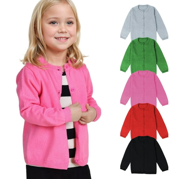 LOCHEX Girls Cardigan Sweater School Uniforms Button Long Sleeve Round Neck Solid Color Knit Top Outerwear,Black,4T