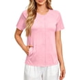 thumbnail image 6 of Women’s Mastectomy Shirt with Drain Pockets Short Sleeve Post Surgery Shirt Hook and Loop Port Access Top Pink L, 6 of 7