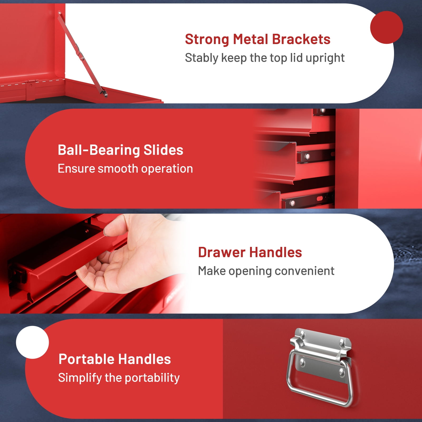 Gymax 24'' Tool Chest Case Steel Tool Box w/ 6 Drawers Top Storage Automatic Lock Red
