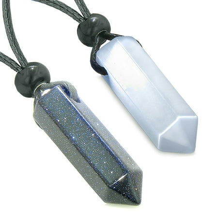 - Yin Yang Best Friends Love Couples Crystal Points Goldstone White Simulated Cats Eye Amulet Necklaces
