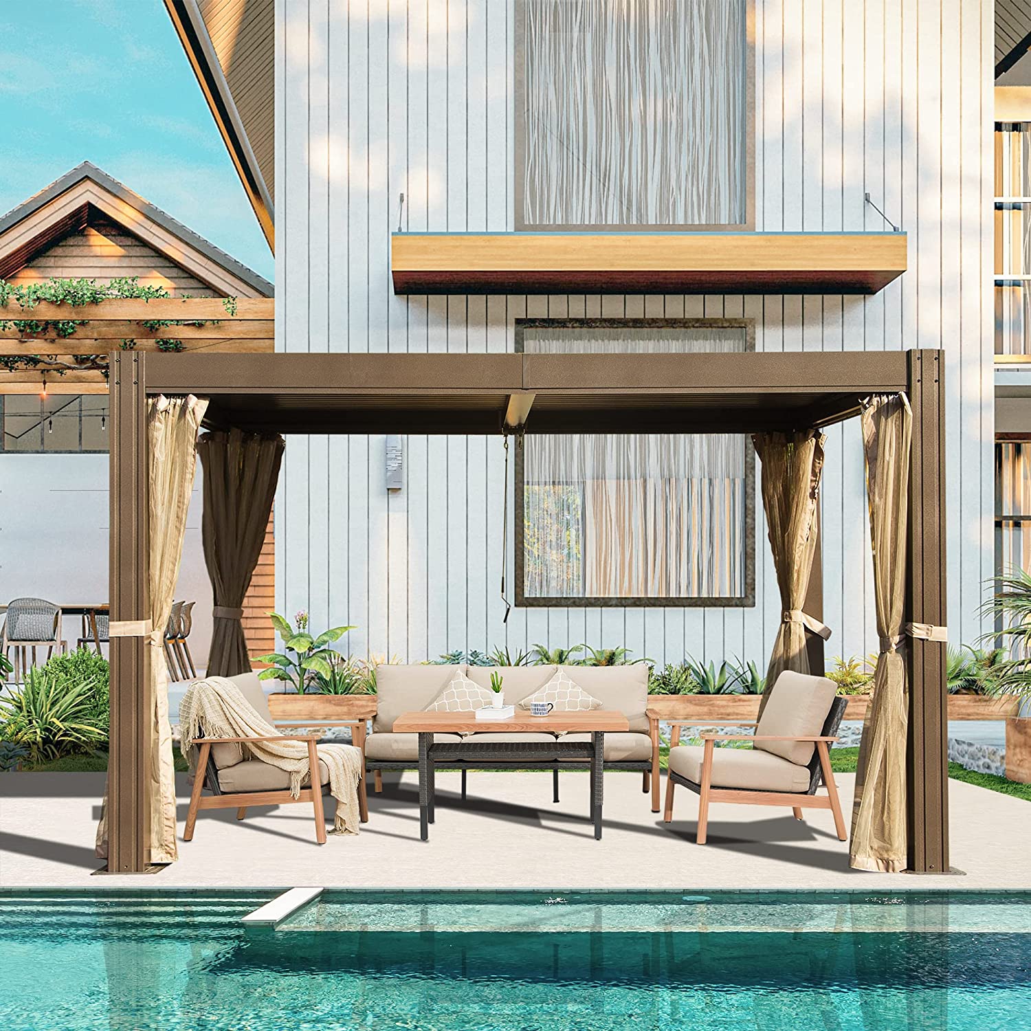 Domi Louvered Pergola, 10x13Ft Outdoor Pergola, Aluminum Pergola with
