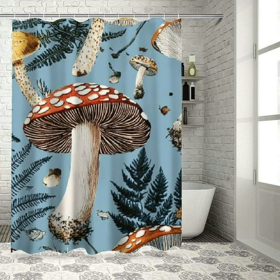 Patifu Mushrooms Leaves Chic Modern Bathroom Decor Shower Curtain with Hooks 36"x72