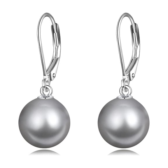 925 Sterling Silver Grey Pearl Leverback Earrings Dangle Drop Jewelry Gifts for Women (Black Pearl-A)