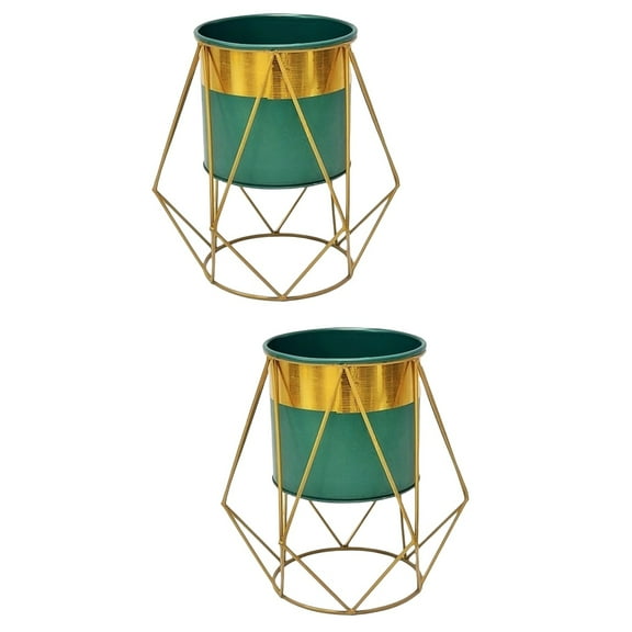 FRCOLOR 2 Sets  of Nordic Style Flower Plant Pot and Holder Planter Iron Plant Container with Stand for Indoor Office