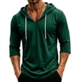 thumbnail image 2 of Lightweight 3/4 Sleeve Pullover Hoodies for Men Loose Fit V Neck Drawstring Casual Daily Beach Sweatshirts Dark Green M, 2 of 7