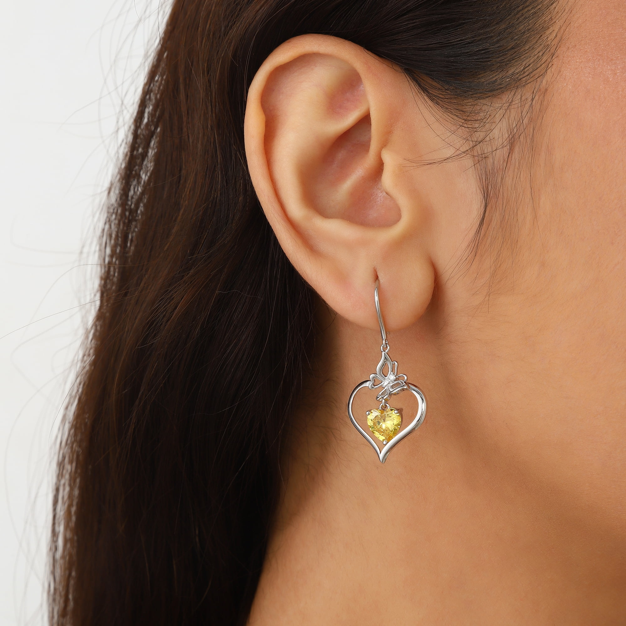 Beautlace 18K White Gold over Stering Silver Butterfly Dangle Drop Earrings,November Birthstone Heart Hook Earrings Jewelry Birthday Christmas Valentines Mothers Day Gifts for Women Mom