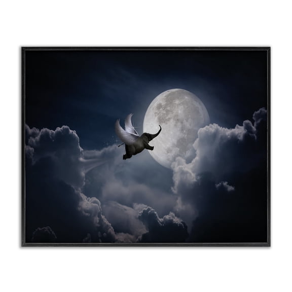 Stupell Industries Modern Flying Elephant & Moon Black Framed Giclee Art, 14 x 11, by Nobleworks
