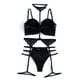 thumbnail image 4 of Conjunto de lencería para mujer, elegante y a la moda, con sujetador de encaje, bragas y liguero, ropa de dormir para la noche de bodas, color negro, XL, 4 of 12