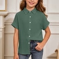 thumbnail image 4 of Hienoo Summer Button Down Shirt for Girls Casual Solid Short Sleeve Shirt Top, Sizes 5-16, 4 of 4