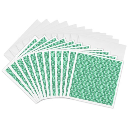 3drose Pretty Light Green Small Damask Pattern 12 Greeting Cards with Envelopes