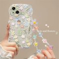 thumbnail image 2 of Cute 3D Flower Bracelet Wrist Chain Lanyard Clear Soft Phone Case for iphone 13 14 Pro Max 11 12 XR XS X 7 8 Plus 14 Back Cover, 2 of 5