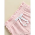 thumbnail image 6 of Qmyliery Infant Girl Ribbed Clothe Casual Set, Pure Color Bodysuit + Drawstring Shorts, 6 of 9